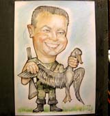 Охотник с трофейной уткой пастелью Шаржист Михаил Шабалин Мишель